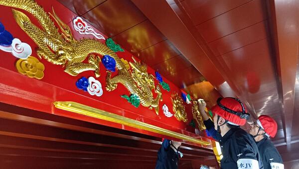 2階天井額木　彩色 