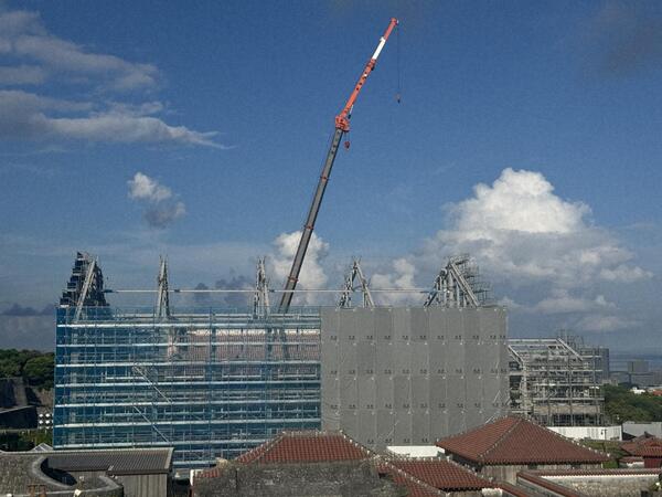 東のアザナより素屋根解体過程 