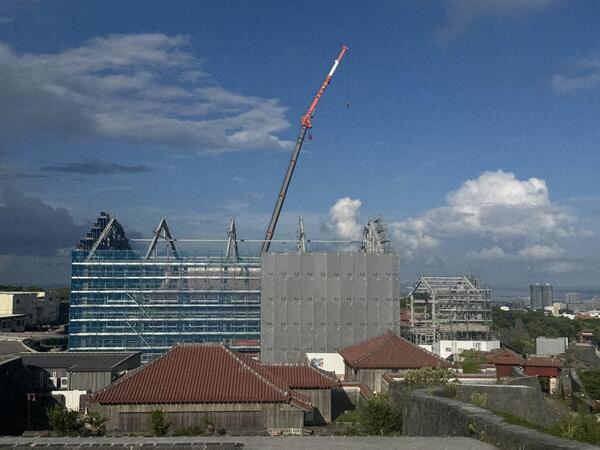 東のアザナより素屋根解体過程 